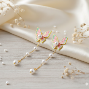 Butterfly & Pearl Dangle Earrings