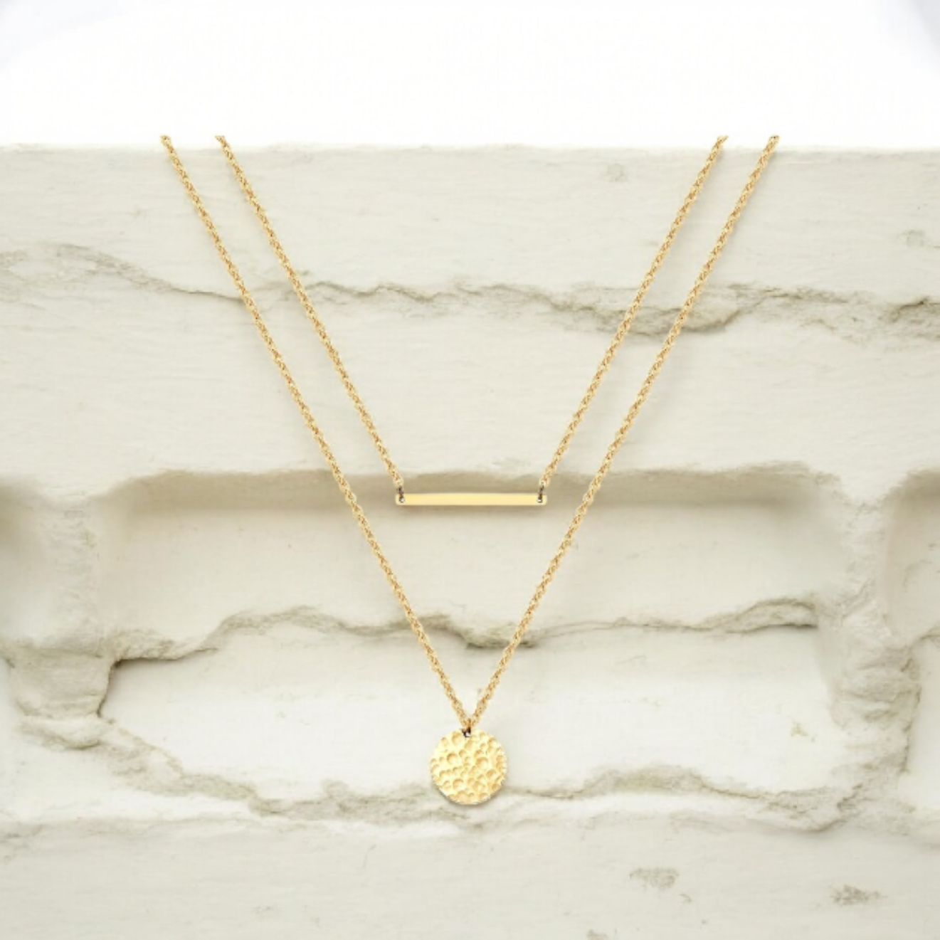 Bar and Hammered Disc Pendant Necklace